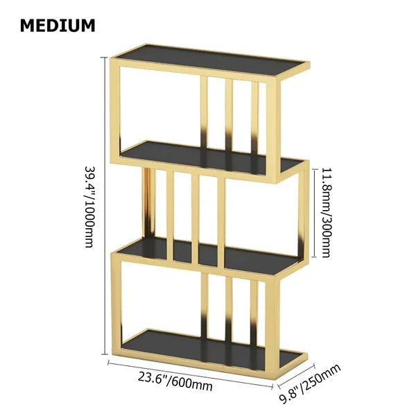 Modern Freestanding Irregular Etagere Bookshelf In Gold And Black