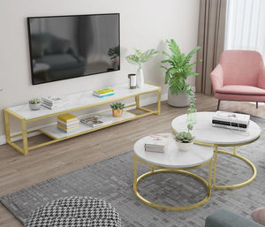 Modern Off White Marble With Golden Legs TV Stand Rectangle Media Console