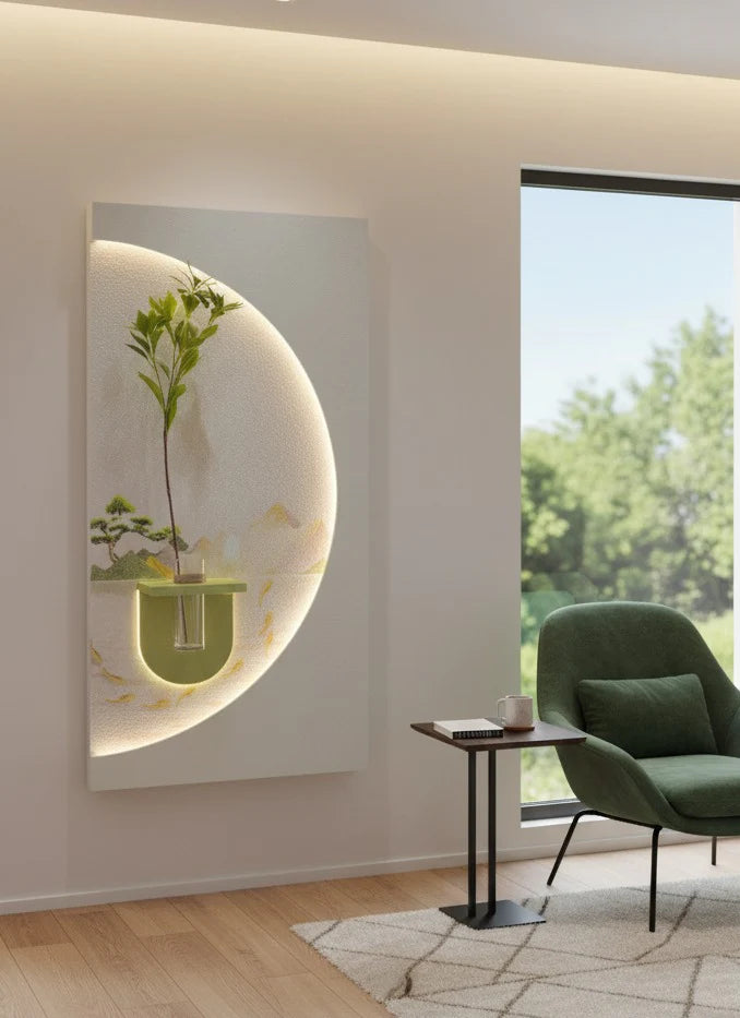 Modern Half Moon Sandstone Imitation Plant Wall Art Led