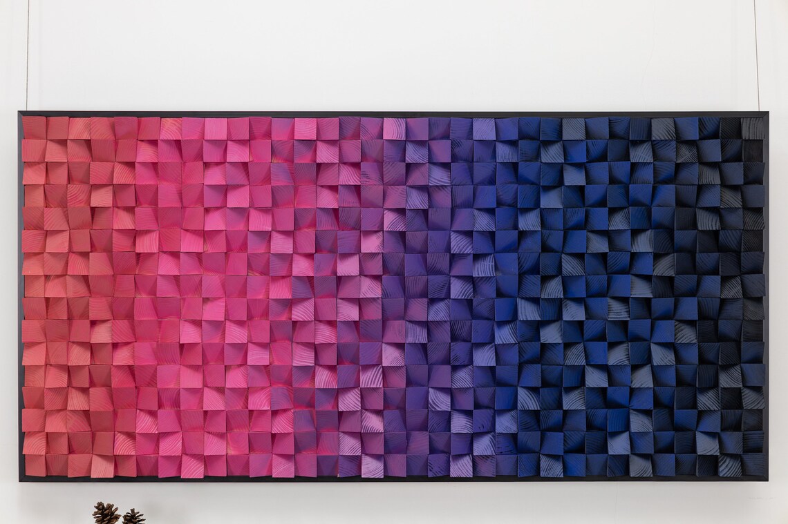 Shades Of Navy Blue And Pink Luxury Wood Mosaic Wall Decor