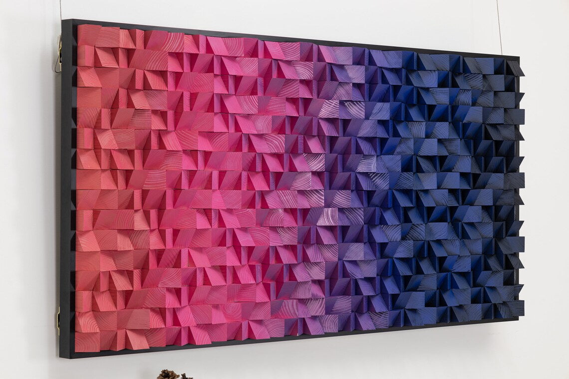 Shades Of Navy Blue And Pink Luxury Wood Mosaic Wall Decor