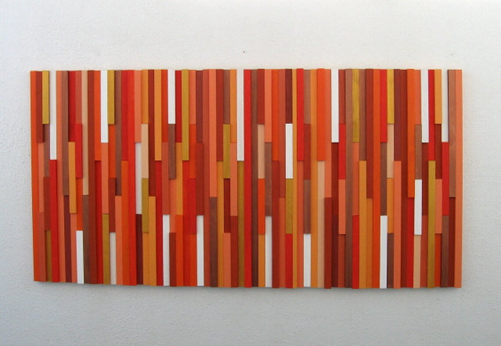 Orange Plank Wood Mosaic Wall Decor