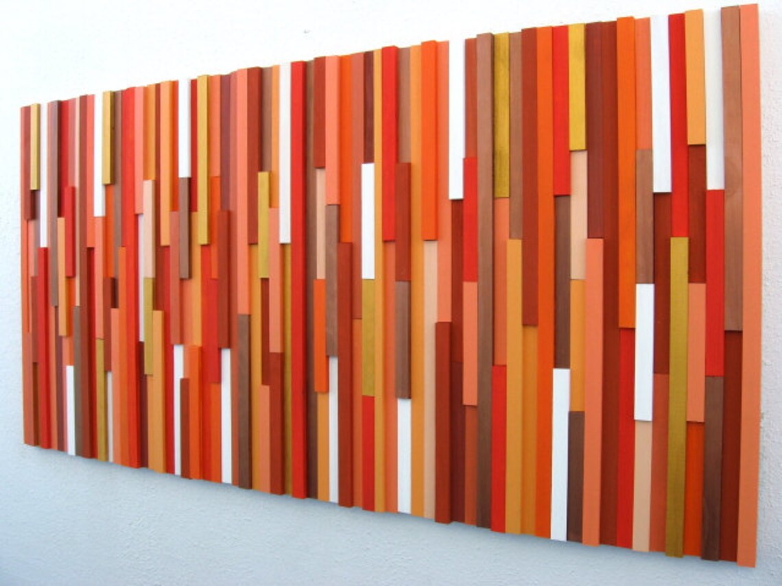 Orange Wood Mosaic Wall Decor