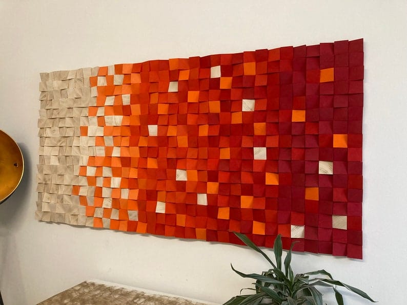 Charming Red Carpet Wood Mosaic Wall Decor