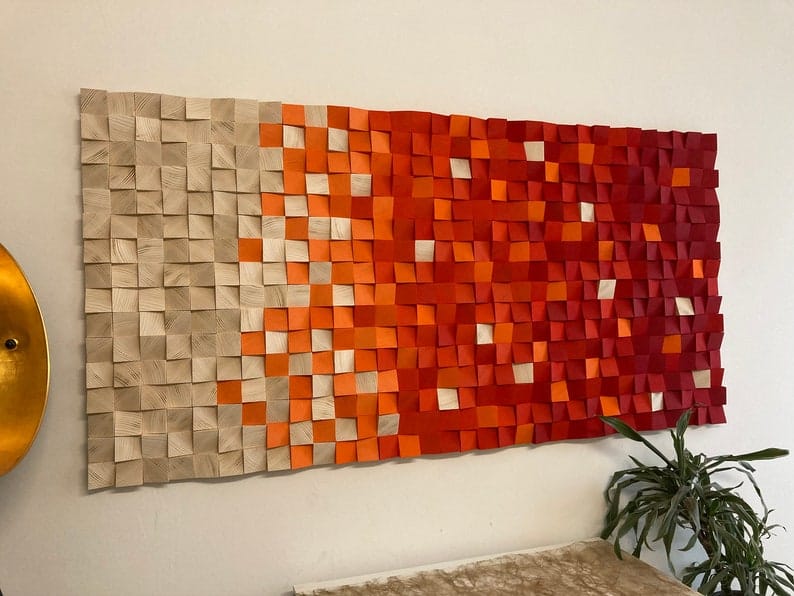 Charming Red Carpet Wood Mosaic Wall Decor