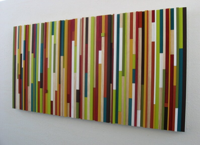 Red, Orange, Green and White Plank Wood Mosaic Wall Decor