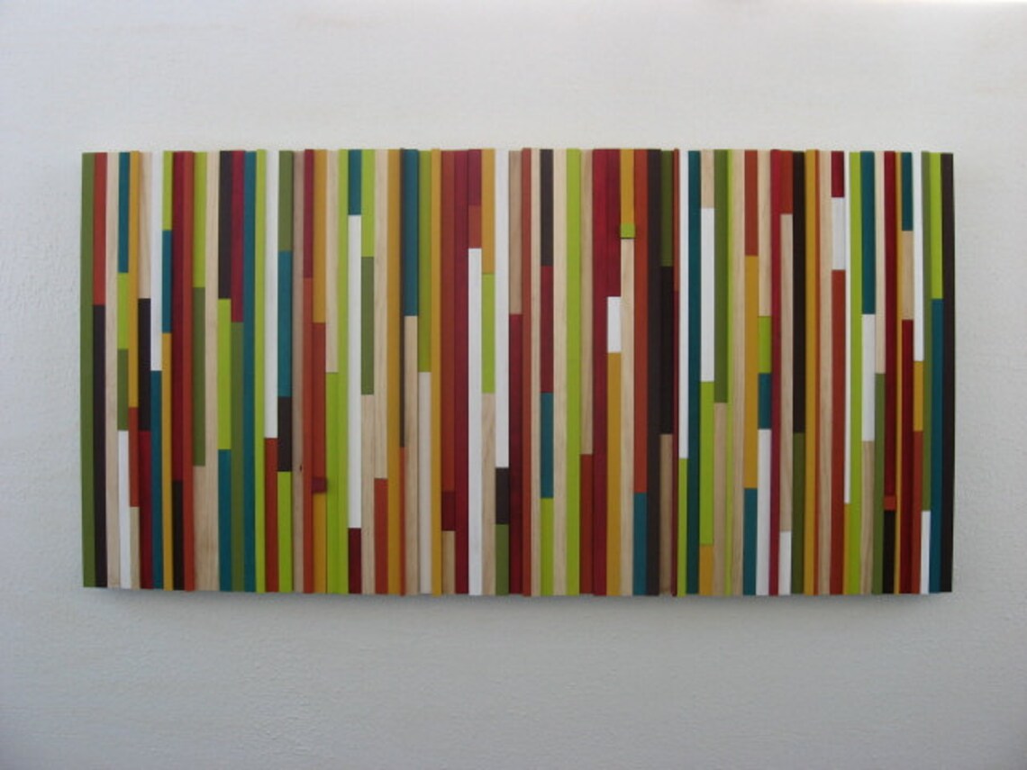 Red, Orange, Green and White Plank Wood Mosaic Wall Decor