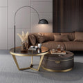 Luxury Modern Round Coffee Table Set with Glass Top & Gold Metal Frame for Living Room