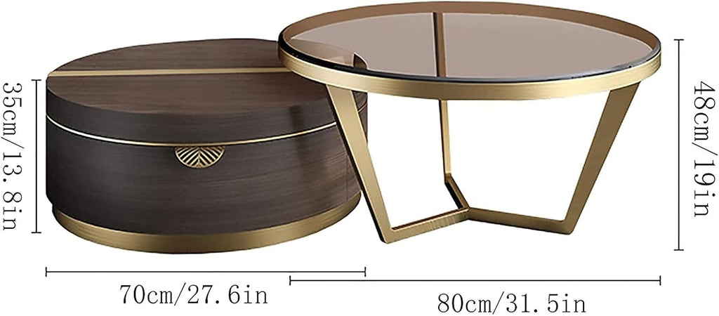 Luxury Modern Round Coffee Table Set with Glass Top & Gold Metal Frame for Living Room
