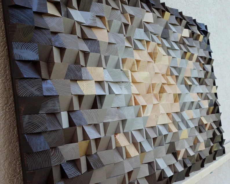 Rustic Brown Wood Mosaic Wall Decor