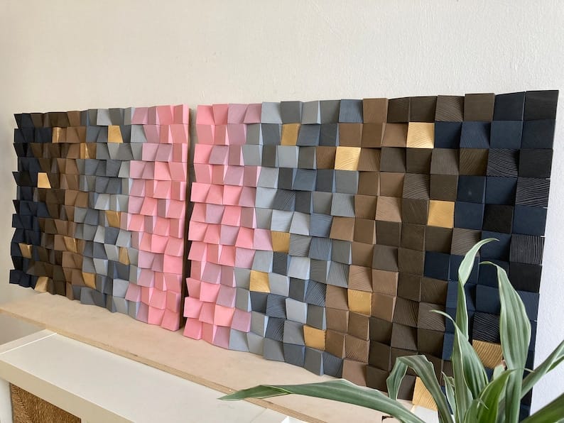 Twin Pinks Wood Mosaic Wall Decor