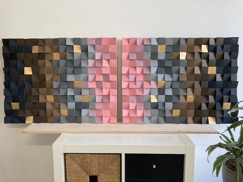 Twin Pinks Wood Mosaic Wall Decor