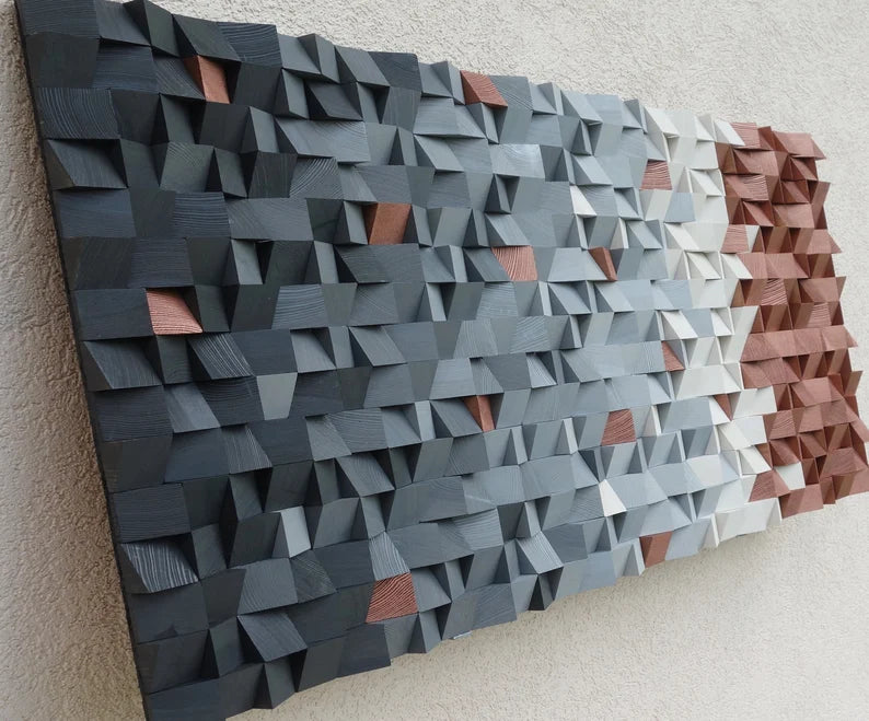 Rustic Copper/Dark Gray and White Wood Mosaic Wall Decor
