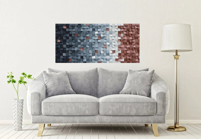 Rustic Copper/Dark Gray and White Wood Mosaic Wall Decor