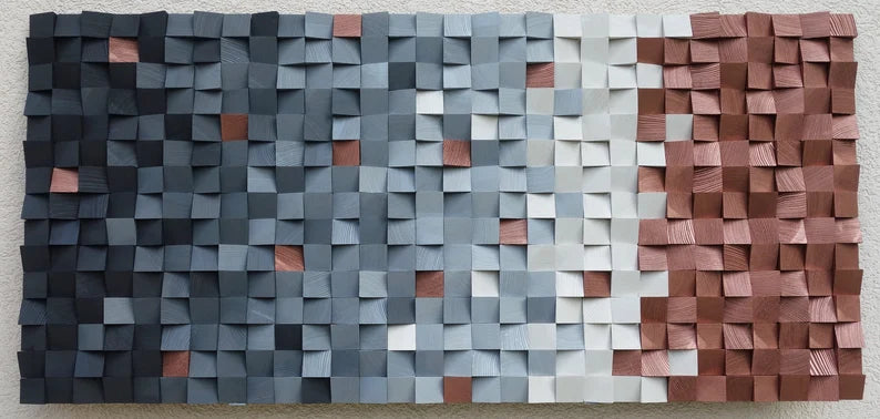 Rustic Copper/Dark Gray and White Wood Mosaic Wall Decor