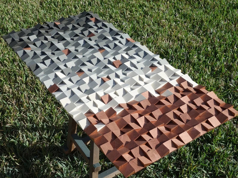 Rustic Copper/Dark Gray and White Wood Mosaic Wall Decor