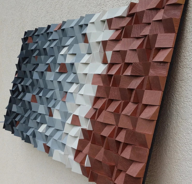 Rustic Copper/Dark Gray and White Wood Mosaic Wall Decor