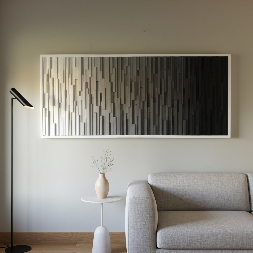 SHADES OF GREY PLANK WOOD MOSAIC WALL DECOR