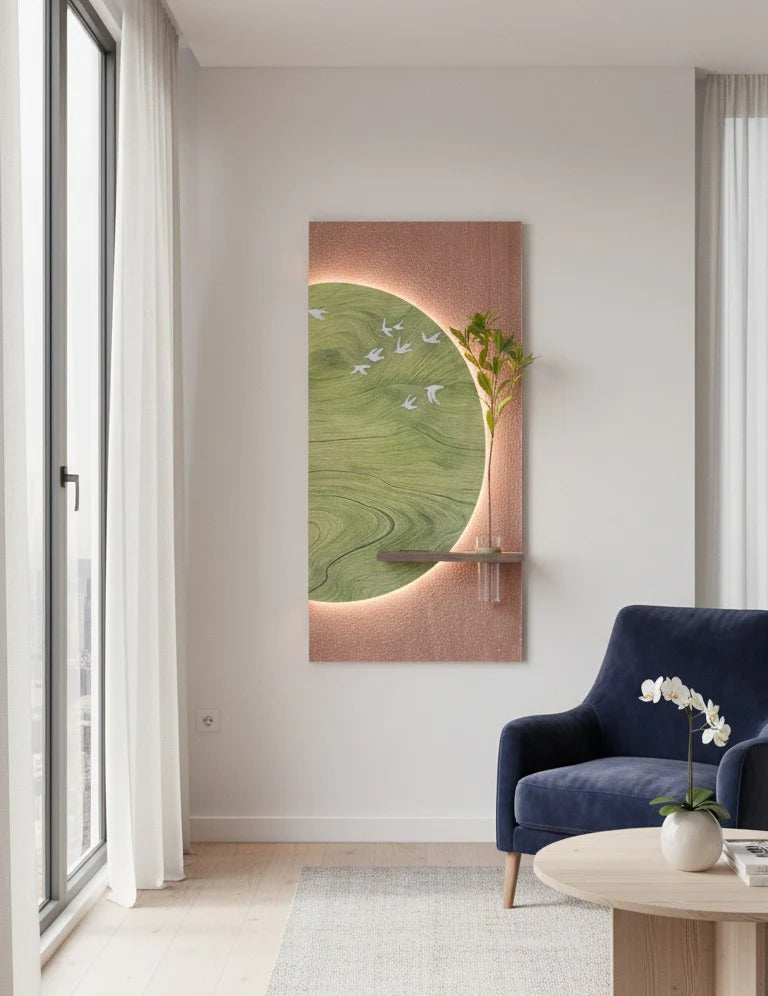 Sandstone Imitation Plant Wall Art In Olive Green With Led