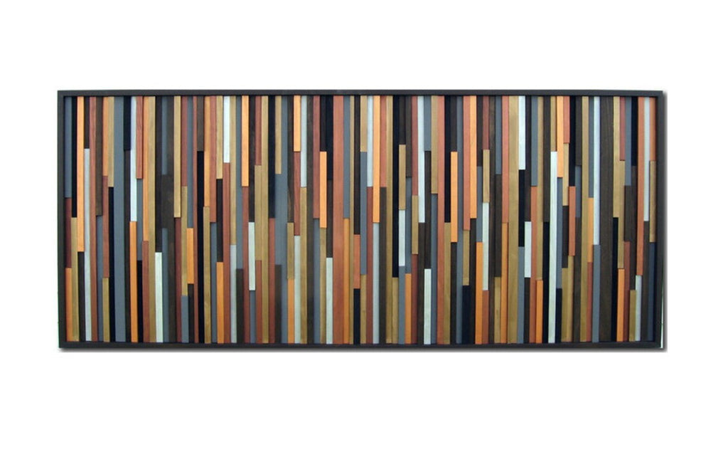 Modern Abstract Sculpture Art Plank Wood Mosaic Wall Decor