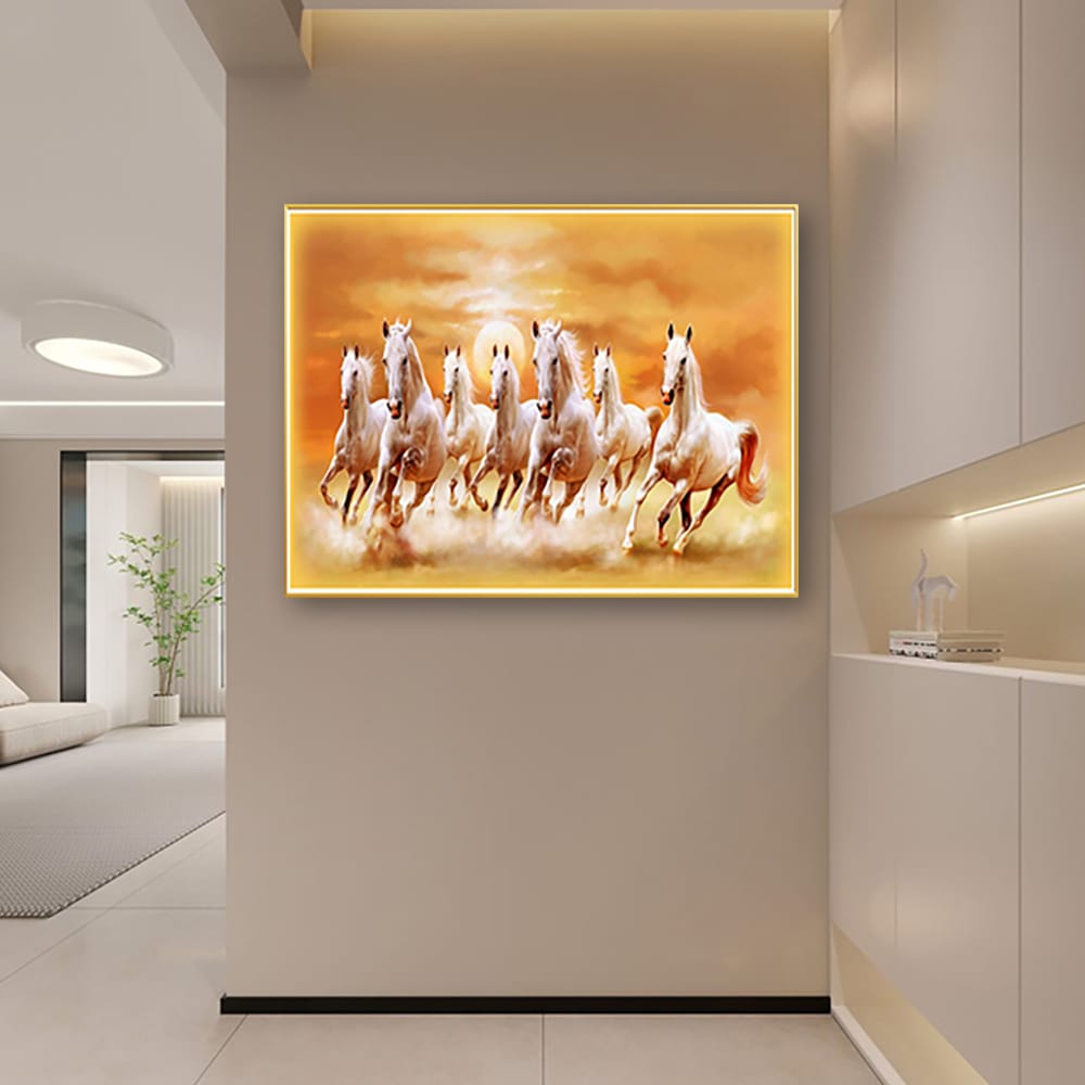 Seven Horses Crystal Painting With LED