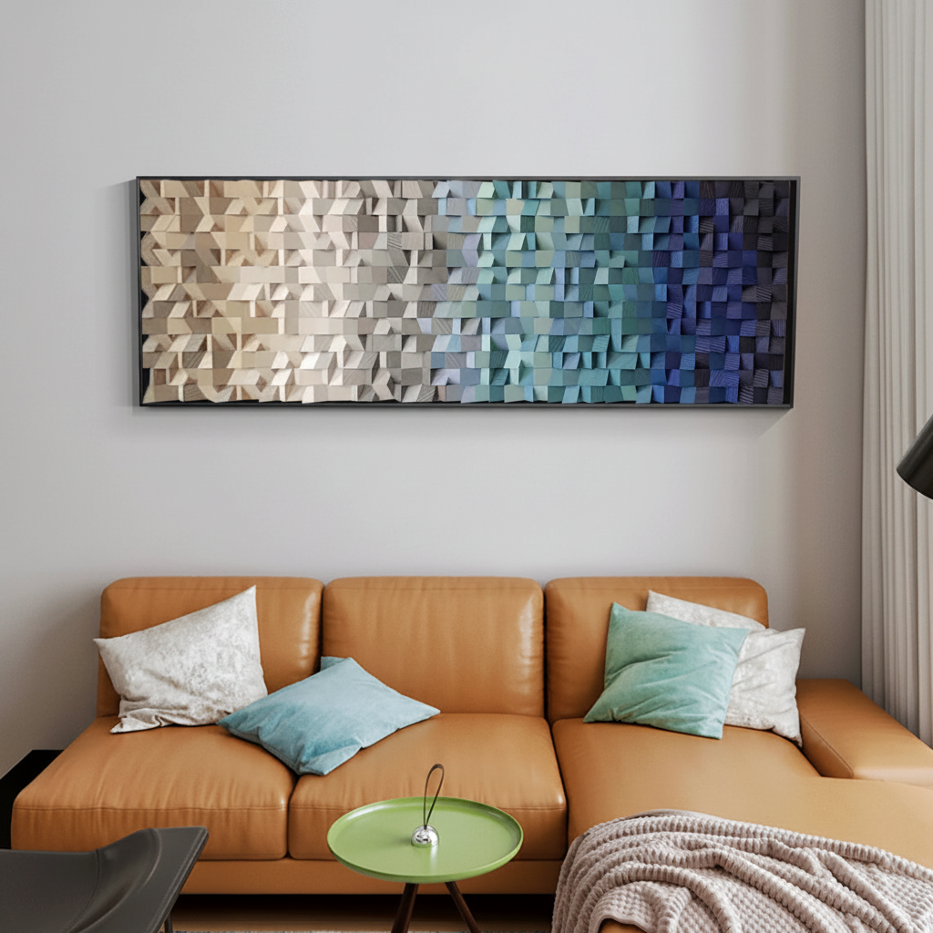Shades Of Blue And Grey Wood Mosaic Wall Decor