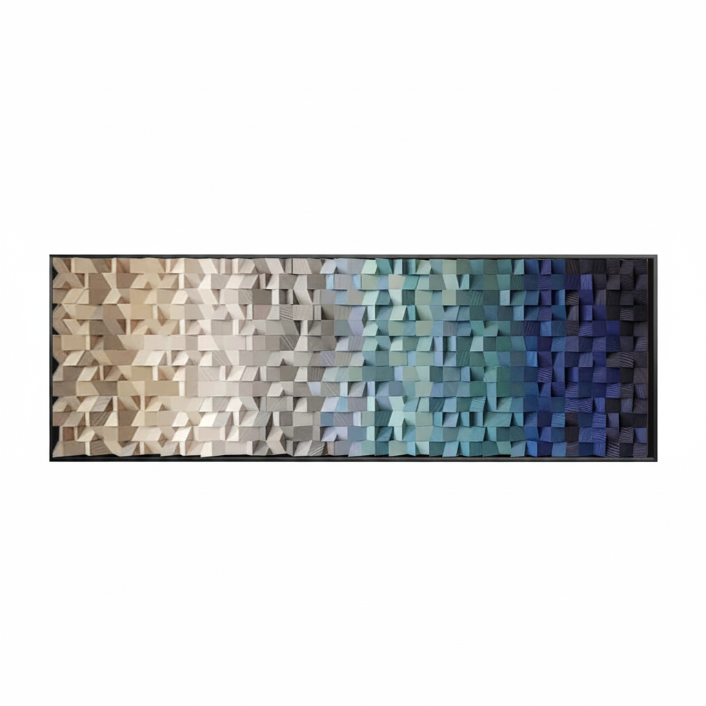 Shades Of Blue And Grey Wood Mosaic Wall Decor