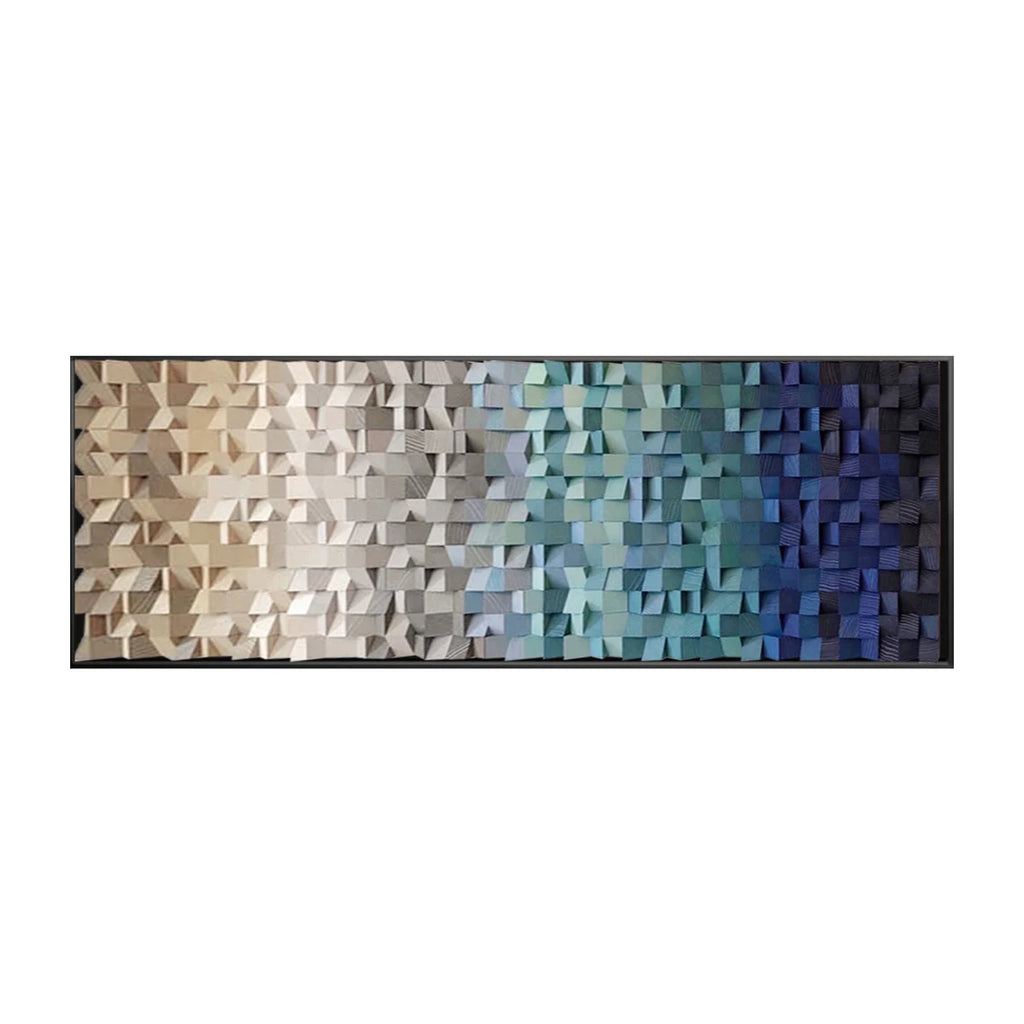 Shades Of Blue And Grey Wood Mosaic Wall Decor