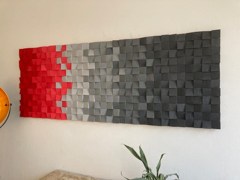 Shades Of Red And Grey Wood Mosaic Wall Decor
