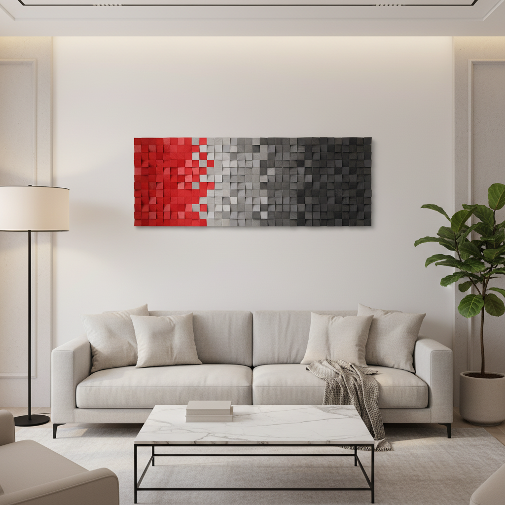 Shades Of Red And Grey Wood Mosaic Wall Decor