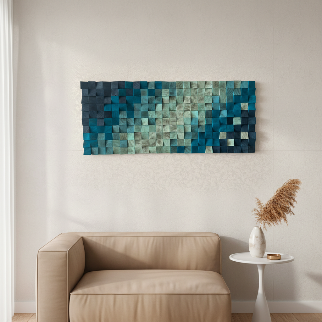 Shades Of Sky Wood Mosaic Wall Decor