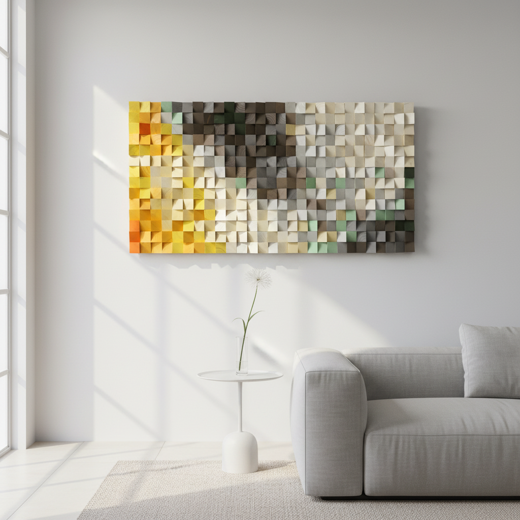 Sun and Snowy Mountains Wood Mosaic Wall Decor