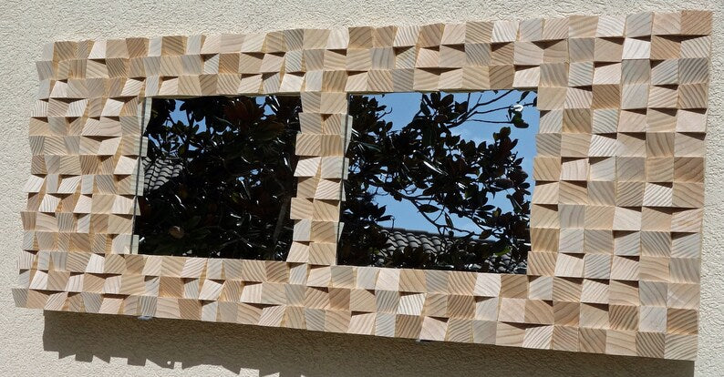 Two Tandem Wood Mirror Mosaic Wall Decor