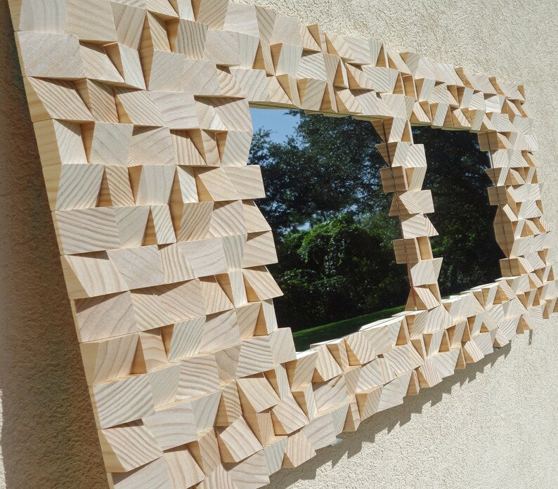 Two Tandem Wood Mirror Mosaic Wall Decor