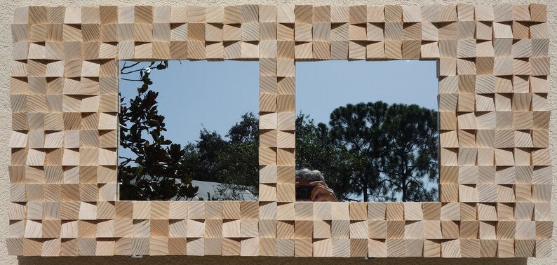 Two Tandem Wood Mirror Mosaic Wall Decor