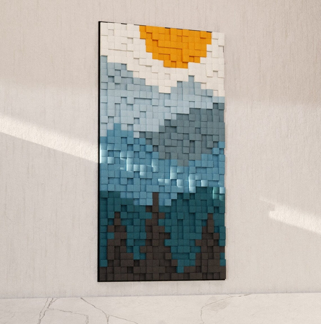 Vertical Mountain Range 3D Wood Mosaic Wall Decor