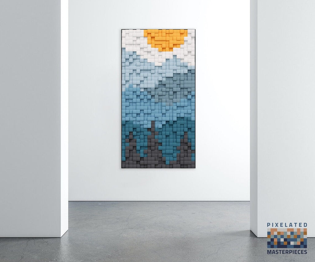 Vertical Mountain Range 3D Wood Mosaic Wall Decor