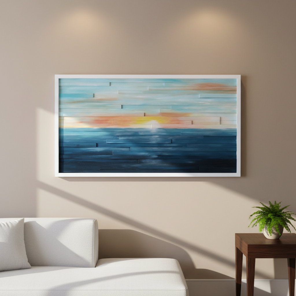 Beautiful Sunrise Plank Wood Mosaic Wall Decor