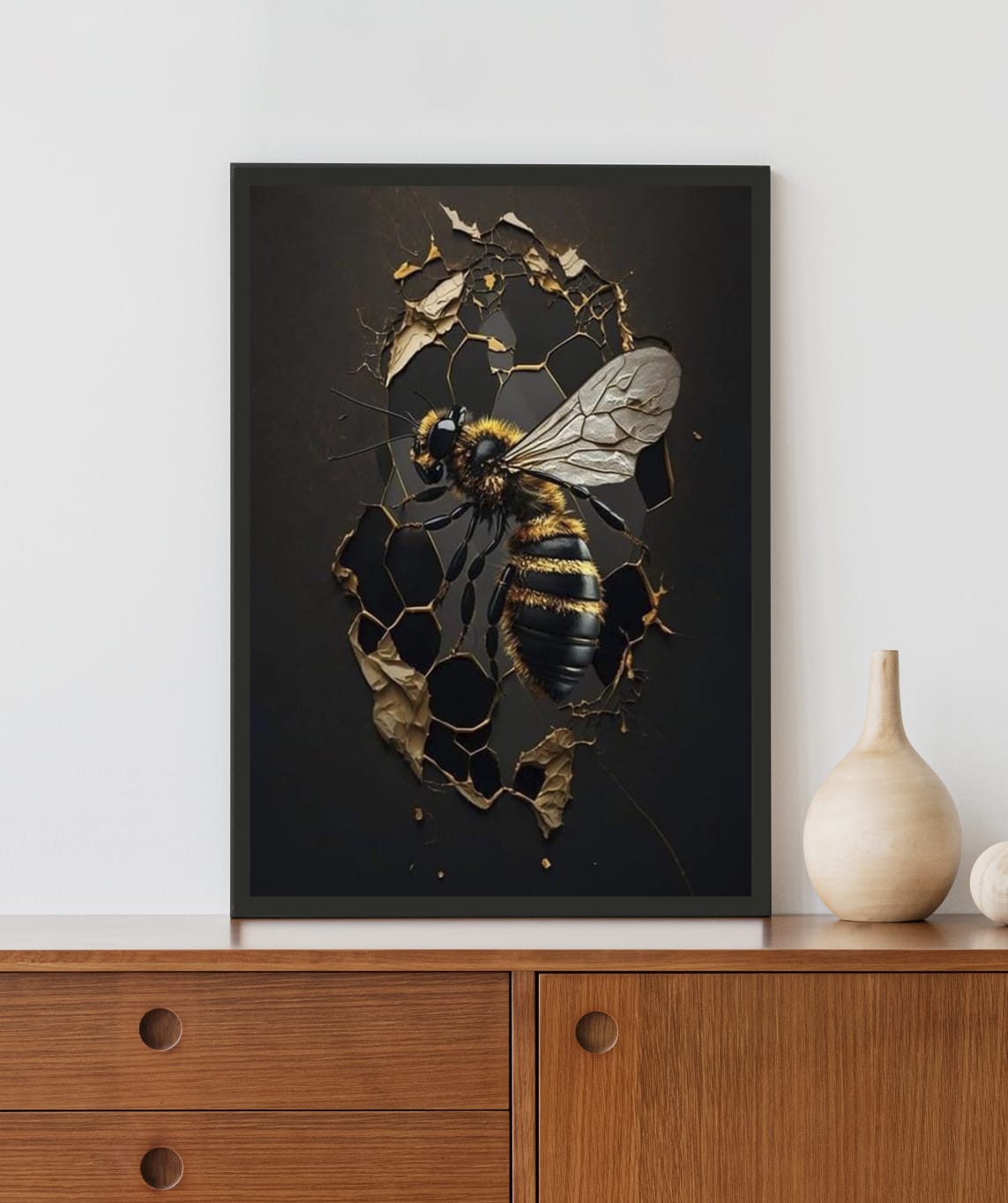 Golden Honey Bee Acrylic LED Light Wall Art