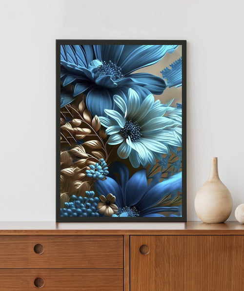 Amazing Bluish Flowers Acrylic LED Light Wall Art