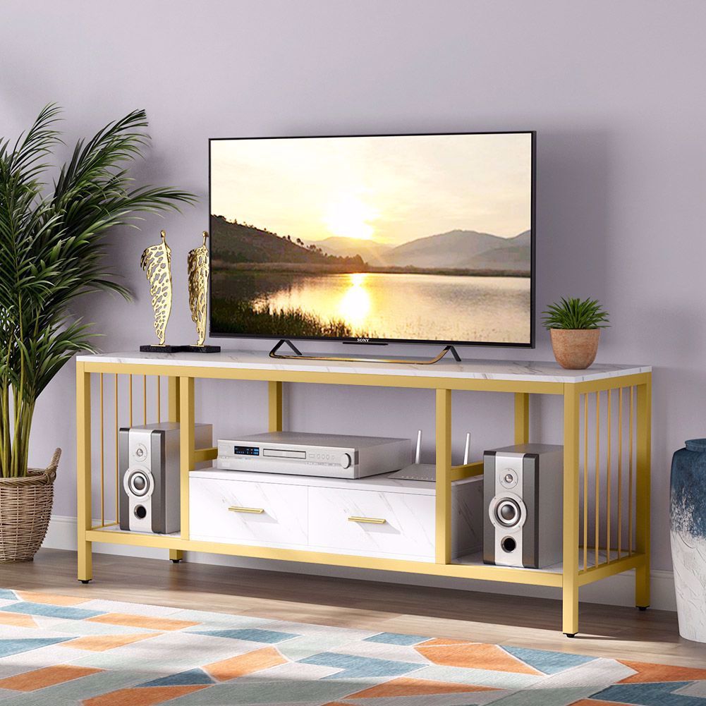Modern White TV Stand Rectangle Media Console