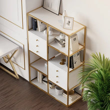 Load image into Gallery viewer, White And Gold Geometric Bookcase 6 Shelves With 6 Drawers Bookshelf
