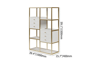 White And Gold Geometric Bookcase 6 Shelves With 6 Drawers Bookshelf