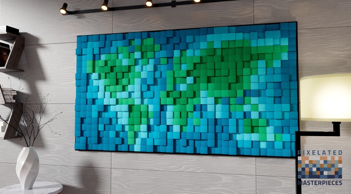 World Map 3D Wood Mosaic Wall Decor