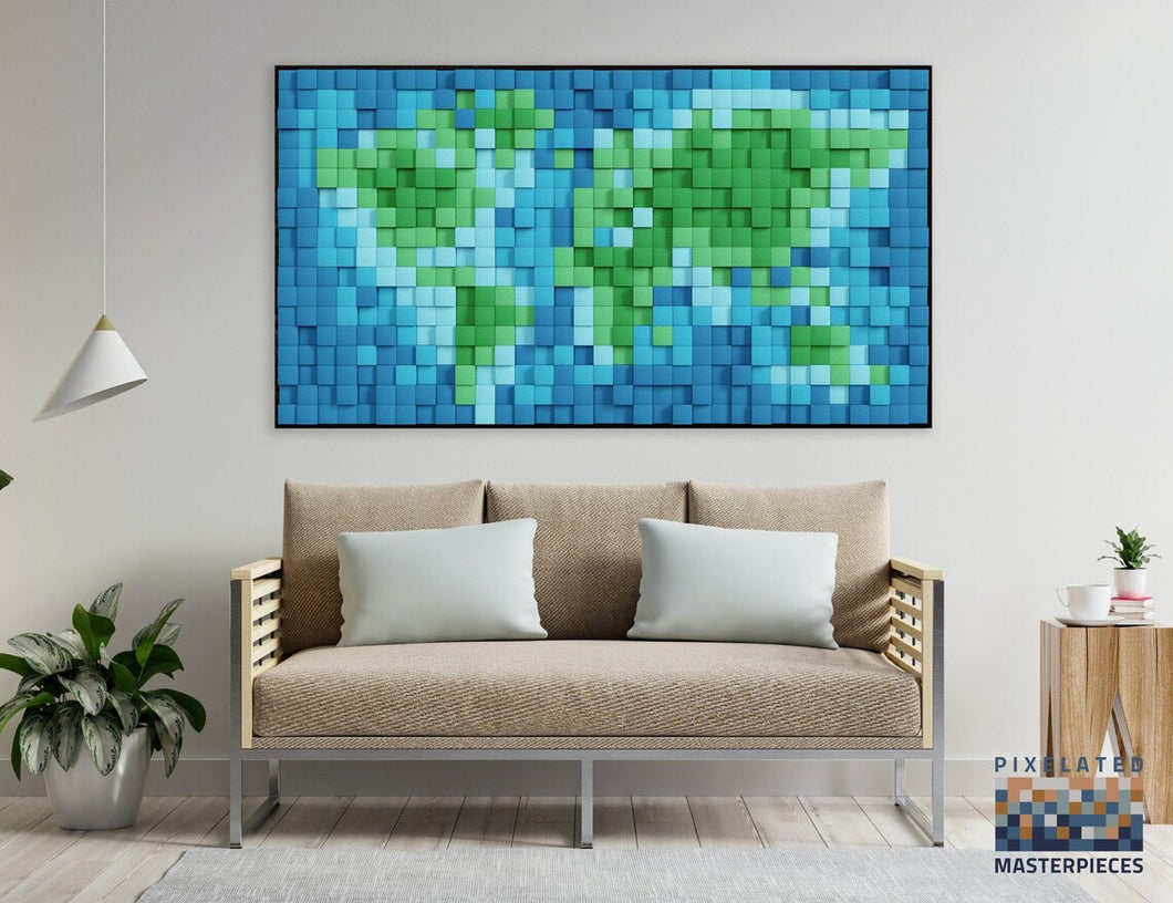 World Map 3D Wood Mosaic Wall Decor