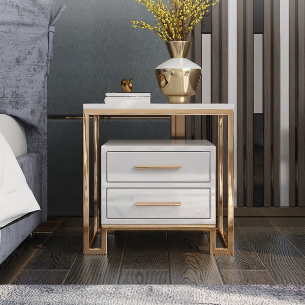 White Side Table with Two-Drawer End Table
