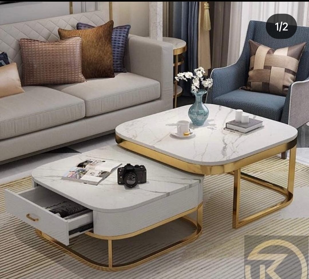 Beautiful Modern White Metallic Coffee Tables (Set of 2)