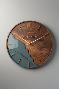 Greyish Modern Wooden Epoxy Resin Wall Clock