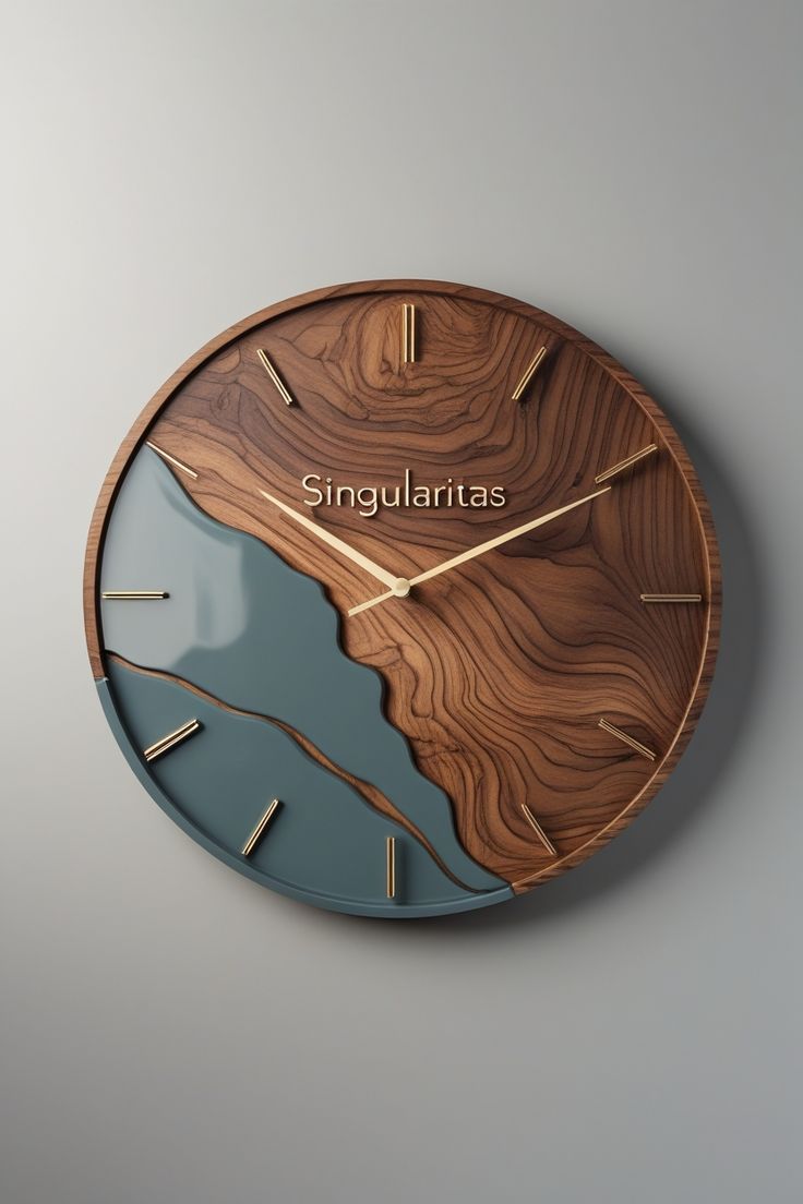 Greyish Modern Wooden Epoxy Resin Wall Clock