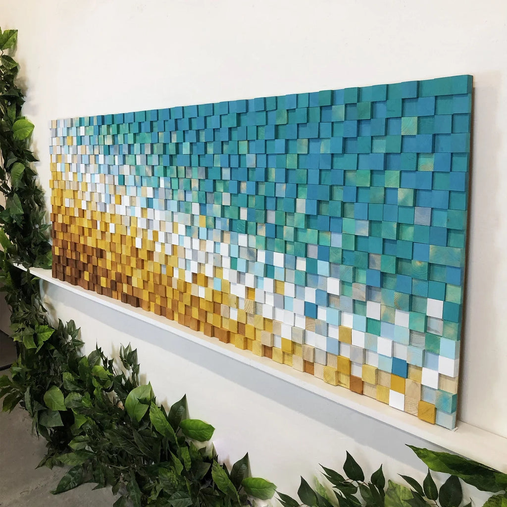 Aquamarine Wood Mosaic Wall Decor